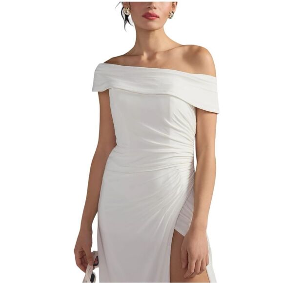 IEENA For Mac Duggal Anthropoligie Off-the-Shoulder Front-Slit Dress White NWT 2 - Picture 2 of 9